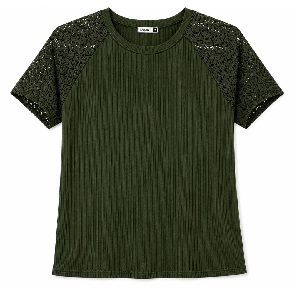Dorose Women’s XXL Olive Green Lace Sleeve Top Shirt Blouse – Cute & Comfy!